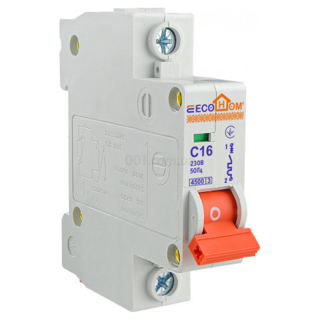 Автоматический выключатель ECO 1P 16A характеристика C, ECOHOME (ECO010010003) фото